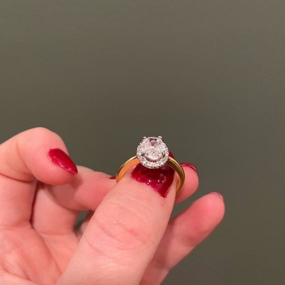 4-Prong Set Oval Sparkling CZ Two-Tone Wedding Banquet Ring - Picture 6 of 7